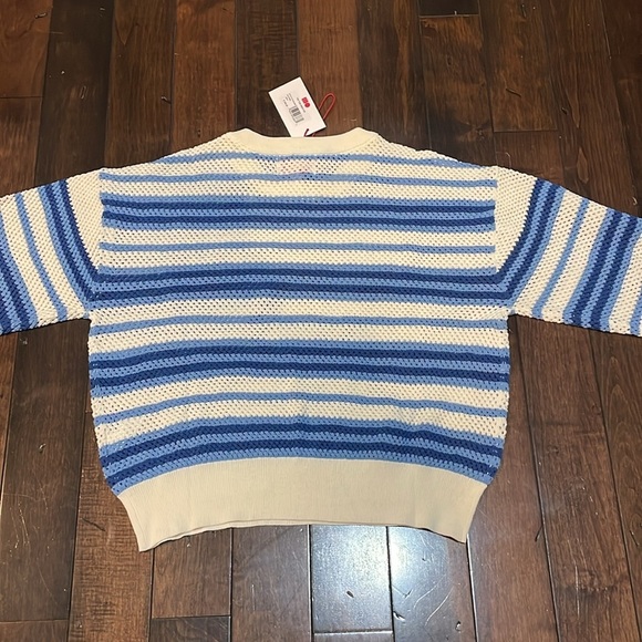 Solid & Striped The Tobi Sweater Marina Blue Stripe Open Weave Crewneck S NWT - Picture 9 of 12